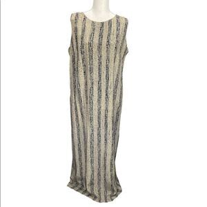 NWT Leslie Fay Maxi Dress Black Tan Vertical Pattern Zip Up Sleeveless Size 16